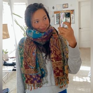 Free People Handmade Wool Embroidery paisley  print scarf anthropology Marni